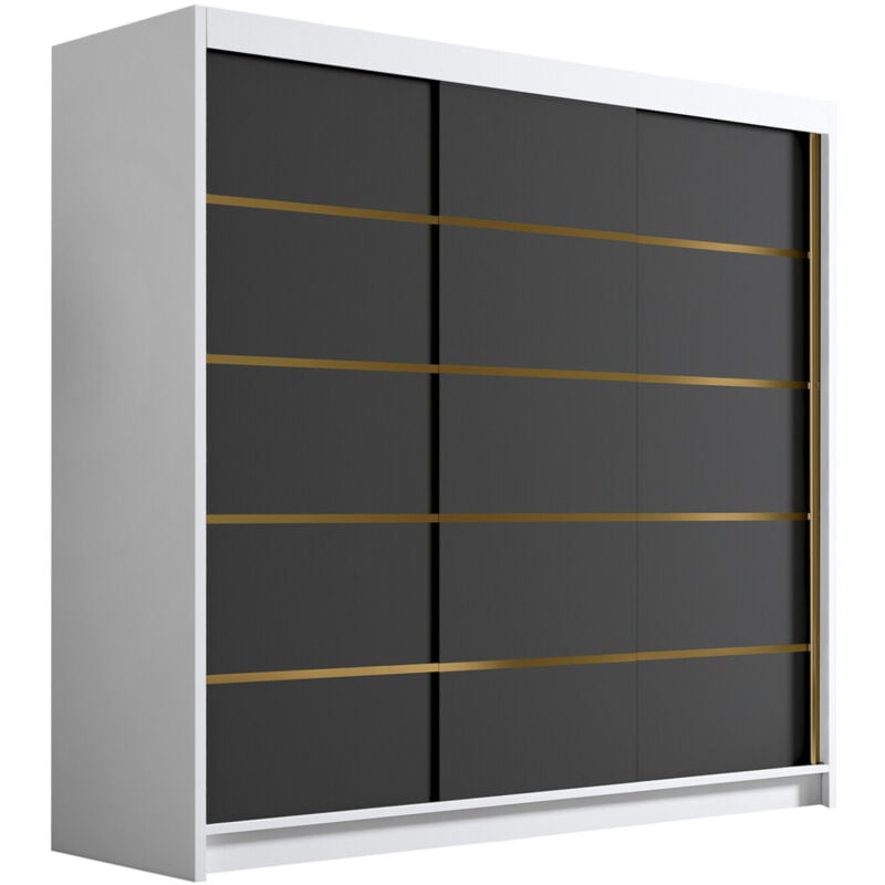 Mobilier1 - Armoire Closico 185, Blanc + Noir, 215x200x58cm, Portes d'armoire: Coulissantes, Nombre d'étagères: 0
