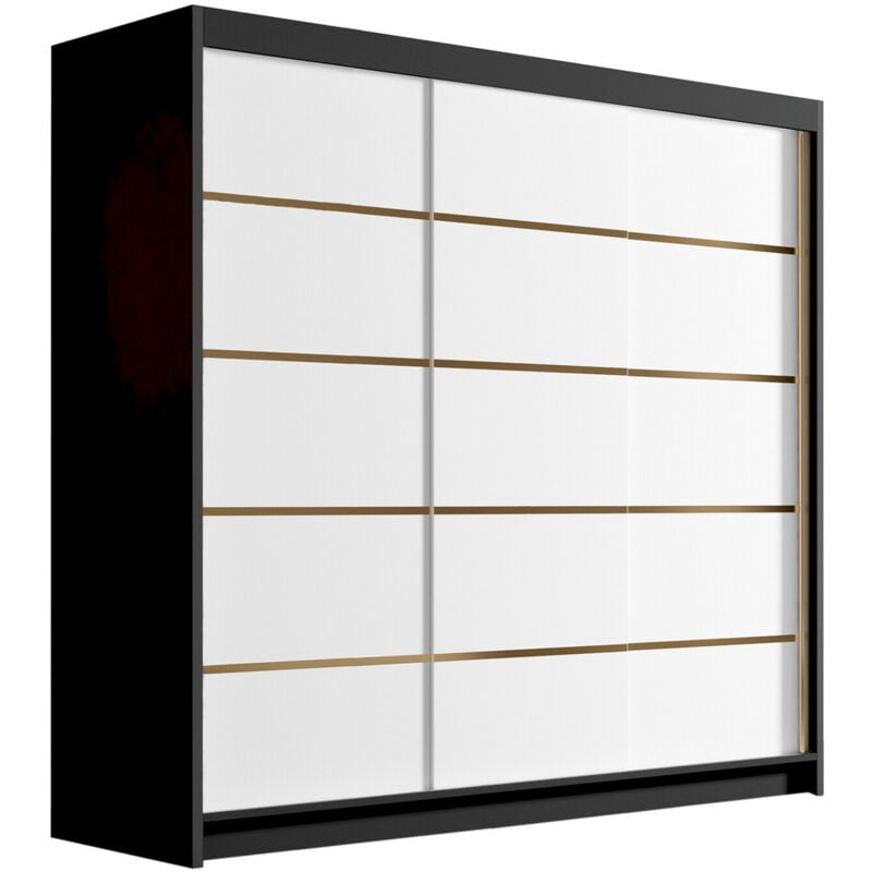 Mobilier1 - Armoire Closico 185, Noir + Blanc, 215x200x58cm, Portes d'armoire: Coulissantes, Nombre d'étagères: 0