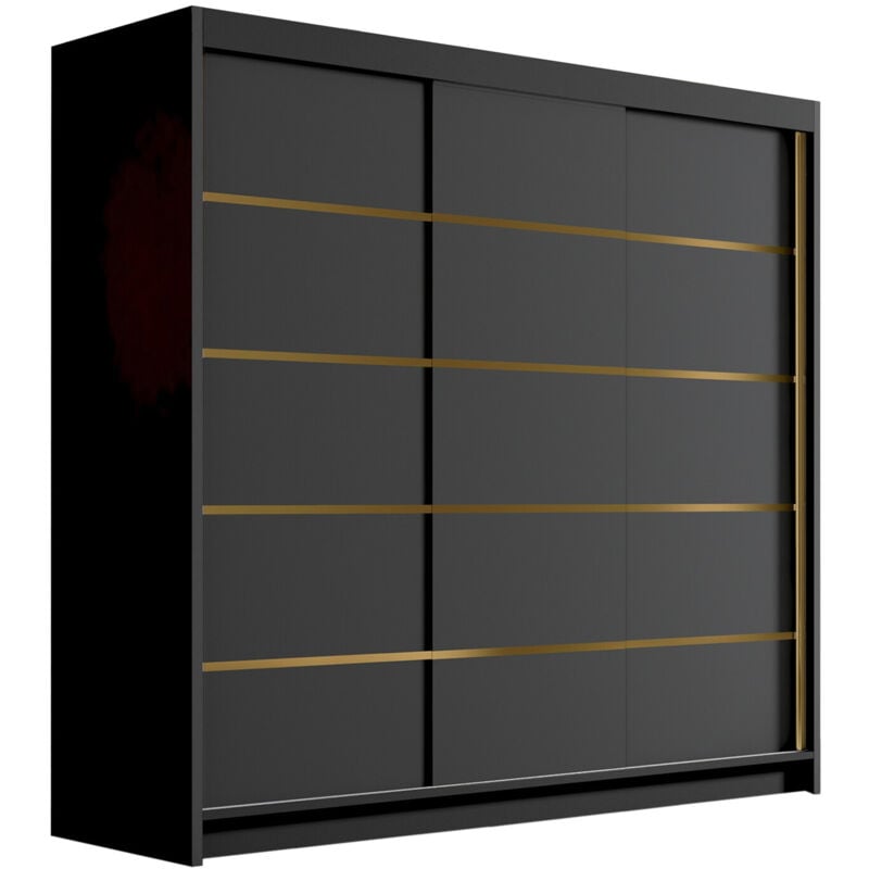 Mobilier1 - Armoire Closico 185, Noir, 215x200x58cm, Portes d'armoire: Coulissantes, Nombre d'étagères: 0