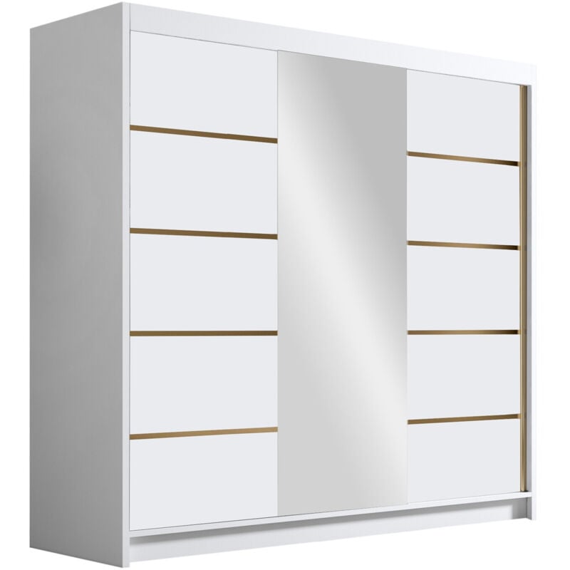 Mobilier1 - Armoire Closico 185, Blanc, 215x200x58cm, Portes d'armoire: Coulissantes, Nombre d'étagères: 0
