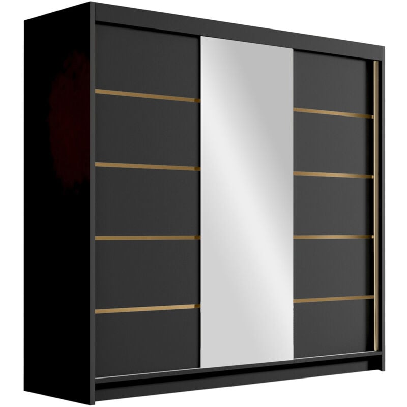 Mobilier1 - Armoire Closico 185, Noir, 215x200x58cm, Portes d'armoire: Coulissantes, Nombre d'étagères: 0