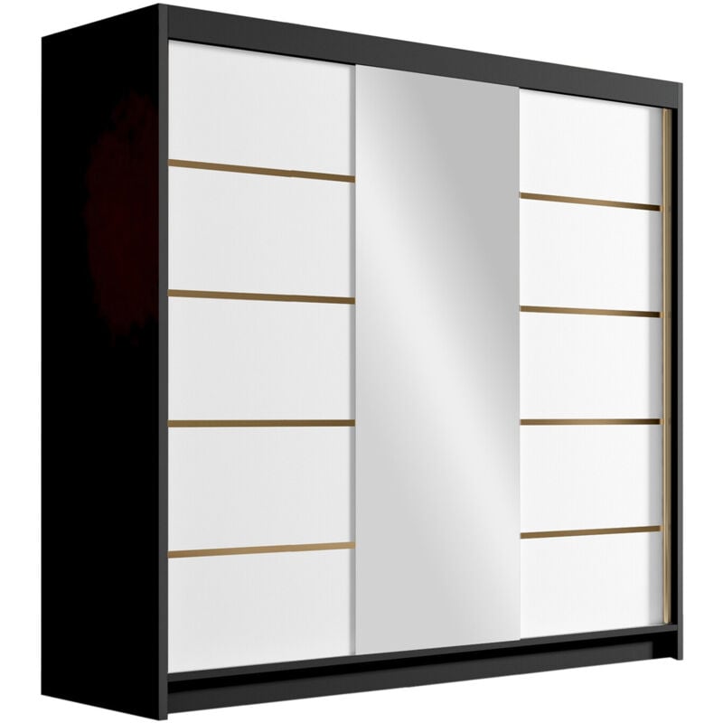 Mobilier1 - Armoire Closico 185, Noir + Blanc, 215x200x58cm, Portes d'armoire: Coulissantes, Nombre d'étagères: 0