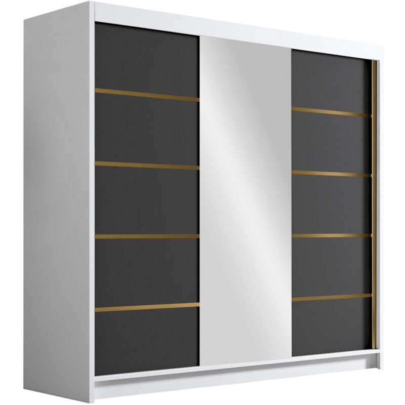Mobilier1 - Armoire Closico 185, Blanc + Noir, 215x200x58cm, Portes d'armoire: Coulissantes, Nombre d'étagères: 0