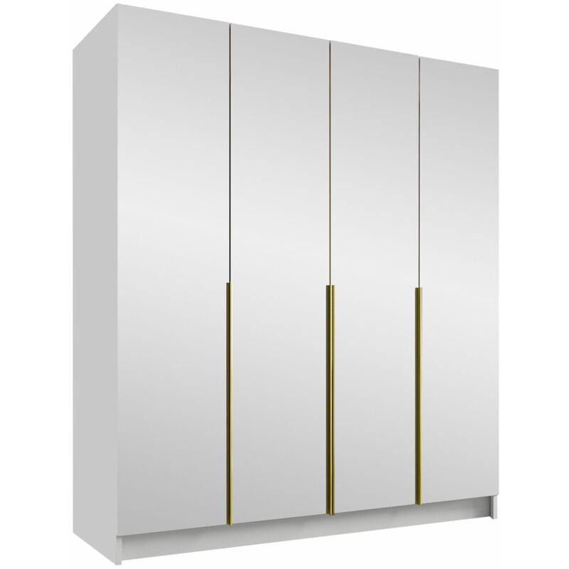 Mobilier1 - Armoire Closico 190, Blanc + Doré, 215x200x58cm, Portes d'armoire: Avec des charnières, Nombre d'étagères: 0