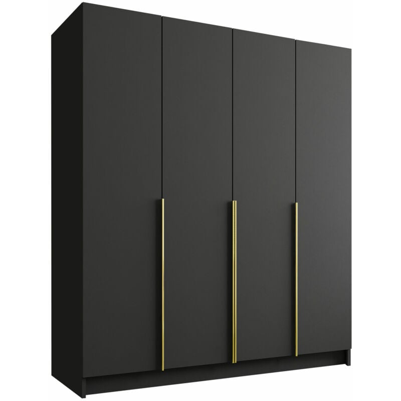 Mobilier1 - Armoire Closico 192, Noir + Doré, 215x200x58cm, Portes d'armoire: Avec des charnières, Nombre d'étagères: 0