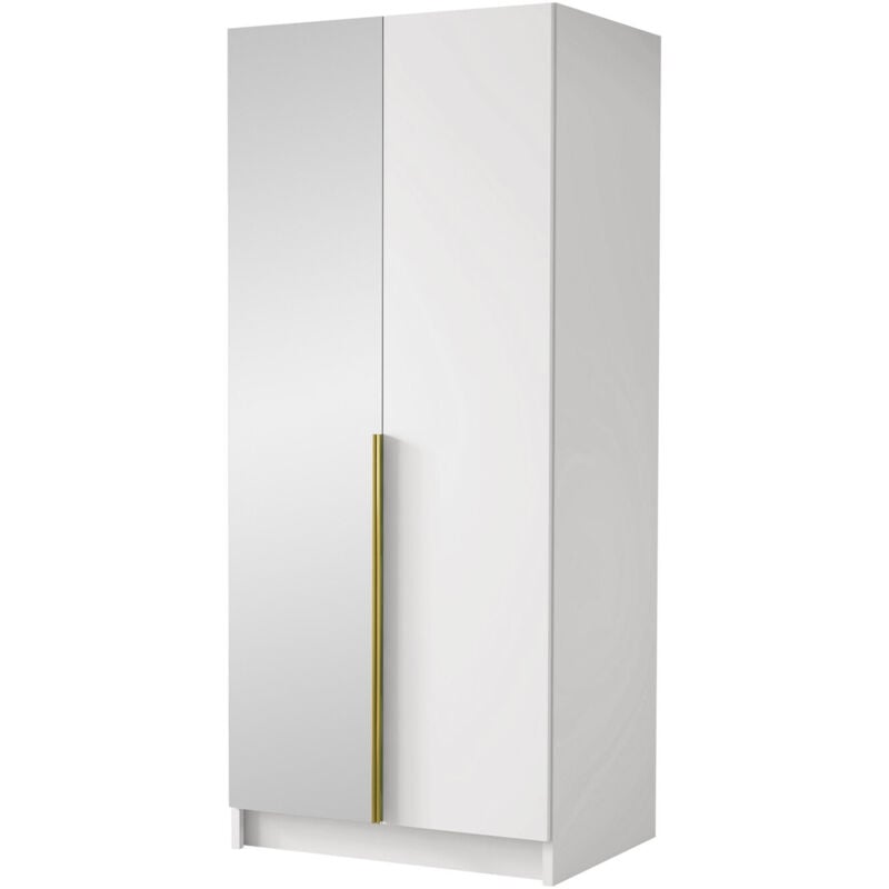 Mobilier1 - Armoire Closico 194, Blanc + Doré, 215x100x58cm, Portes d'armoire: Avec des charnières, Nombre d'étagères: 0
