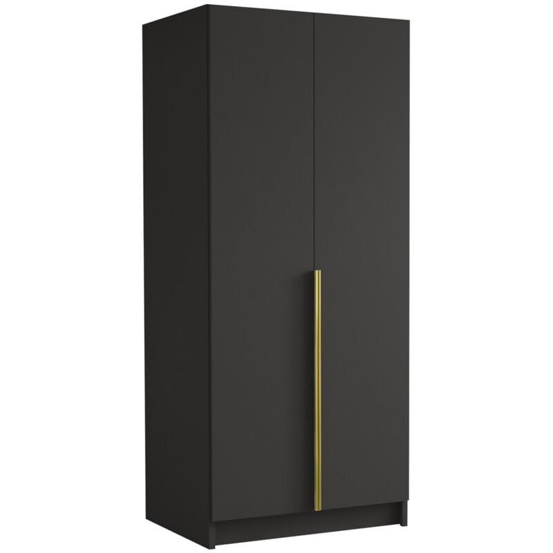 Mobilier1 - Armoire Closico 195, Noir + Doré, 215x100x58cm, Portes d'armoire: Avec des charnières, Nombre d'étagères: 0