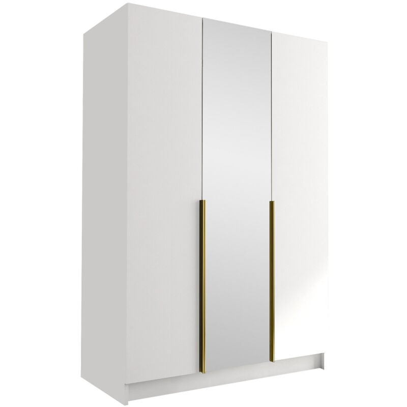 Mobilier1 - Armoire Closico 197, Blanc + Doré, 215x150x58cm, Portes d'armoire: Avec des charnières, Nombre d'étagères: 0