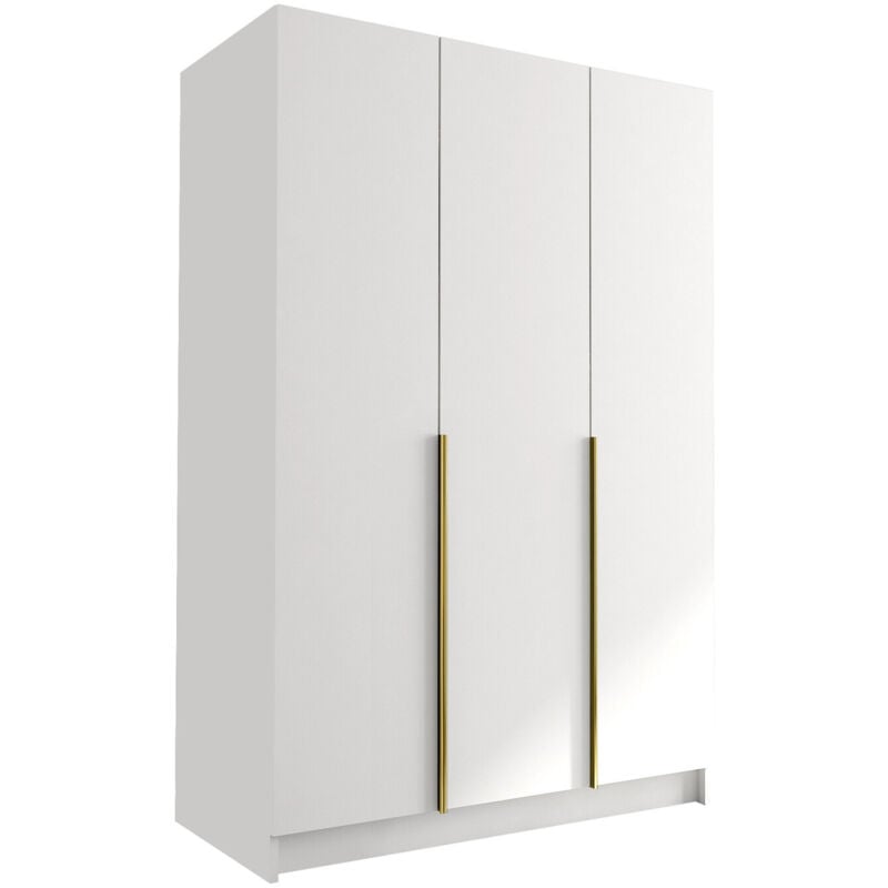 Mobilier1 - Armoire Closico 198, Blanc + Doré, 215x150x58cm, Portes d'armoire: Avec des charnières, Nombre d'étagères: 0