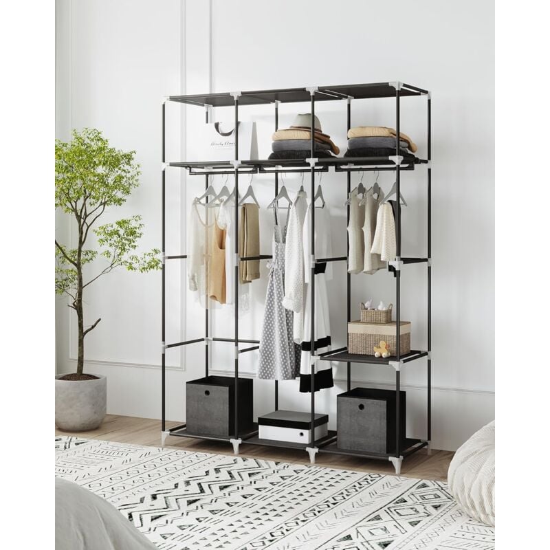 Armoire autoportante avec tringles à vêtements, étagères en Tissu