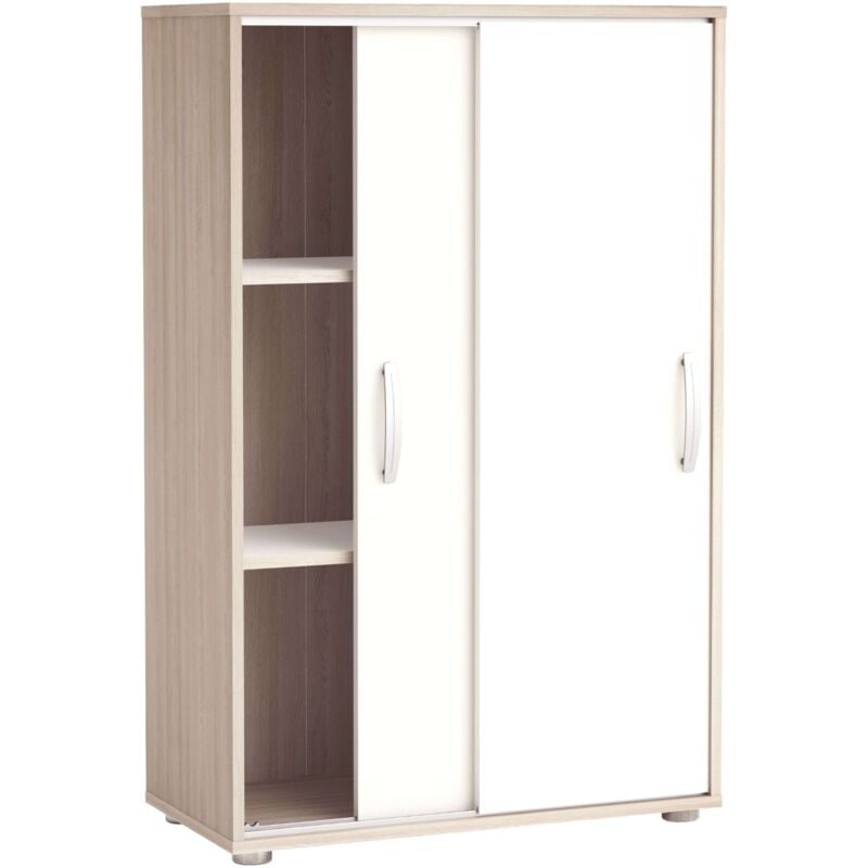 Miroytengo - Armoire auxiliaire, portes coulissantes, couleur chêne et blanc, 68 x 33 x 106 cm