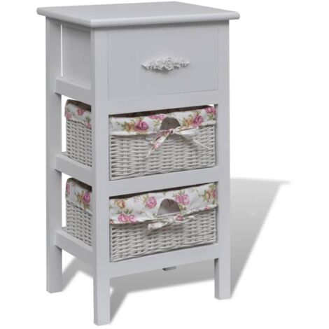 Armoire avec 1 tiroir et 2 paniers  Armoires de chambre Armoires de rangement Blanc Bois de Paulownia 62890