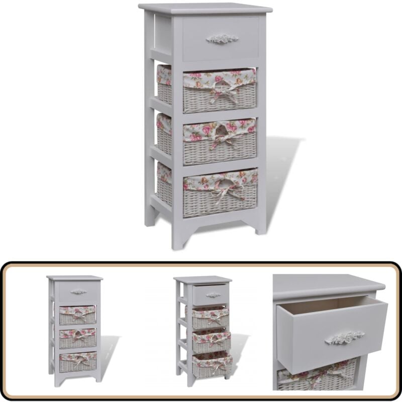 Vidaxl - Armoire avec 1 tiroir et 3 paniers Blanc Bois de Paulownia - Meuble De Rangement - Armoire Blanche - Commode - Étagère Bois - Meuble Salle