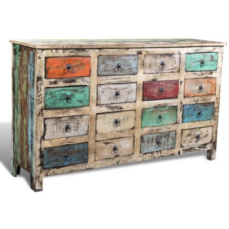 Armoire avec 16 tiroirs Bois massif de récupération Multicolore