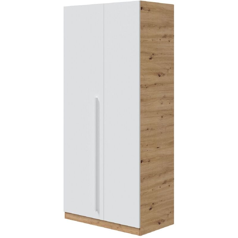 Pegane - Armoire avec 2 portes en panneaux de particules mélaminés blanc artik/chêne - Longueur 90 x Profondeur 52 x Hauteur 200 cm