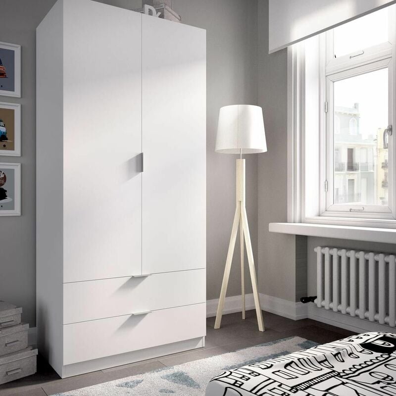 Armoire blanche Essen 2 portes 2 tiroirs Blanc 81 x 184 x 52 cm - Blanc