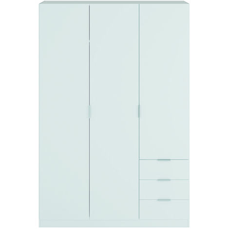 Armoire avec 3 portes et 3 tiroirs coloris Blanc en melamine - Dim: 180 x 121 x 52 cm -PEGANE-
