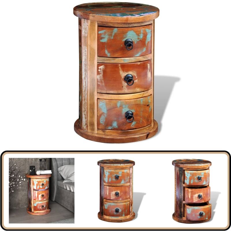 Vidaxl - Armoire avec 3 tiroirs Bois de récupération massif - Meuble De Rangement - Armoire Ancienne - Armoire Ronde - Tiroir - Bois Recyclé