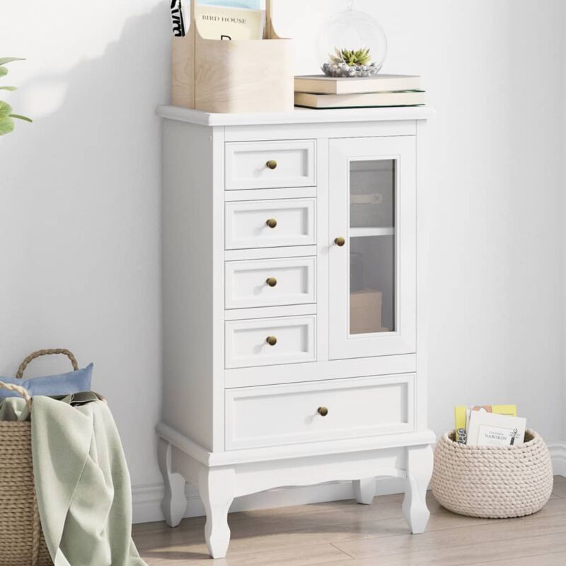 Bonnevie - Armoire avec 5 tiroirs et 2 étagères Meuble de Rangement - Style Contemporain Blanc BV946244