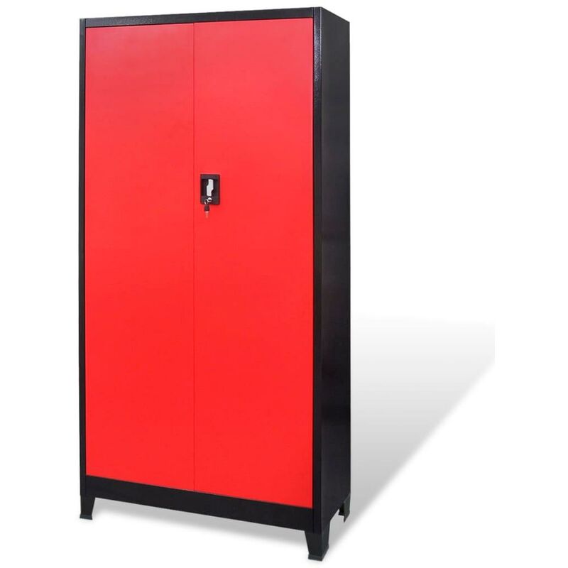 Helloshop26 - Armoire avec coffre à outils boîte de rangement stockage servante d'atelier 3 etagères réglables acier 180 cm rouge et noir