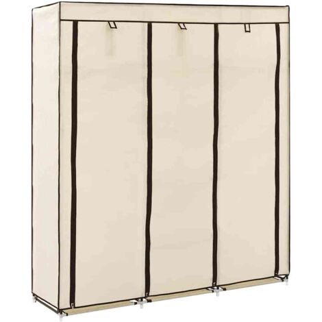 Armoire avec compartiments et barres  Armoire de chambre Armoire et penderie Crème 150x45x175 cm Tissu 53080