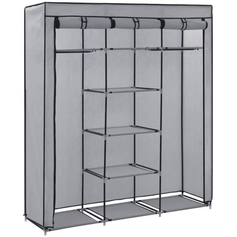 Armoire avec compartiments et barres Design moderne, Armoire Etagère de rangement, Gris 150x45x175 cm Tissu OIB9198E