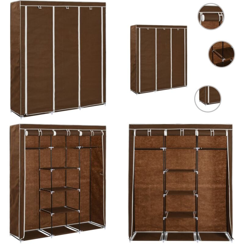 Armoire avec compartiments et barres Marron 150x45x175 cm Tissu - Armoire Pliante - Meuble De Rangement - Placard Portable - Dressing Pliable