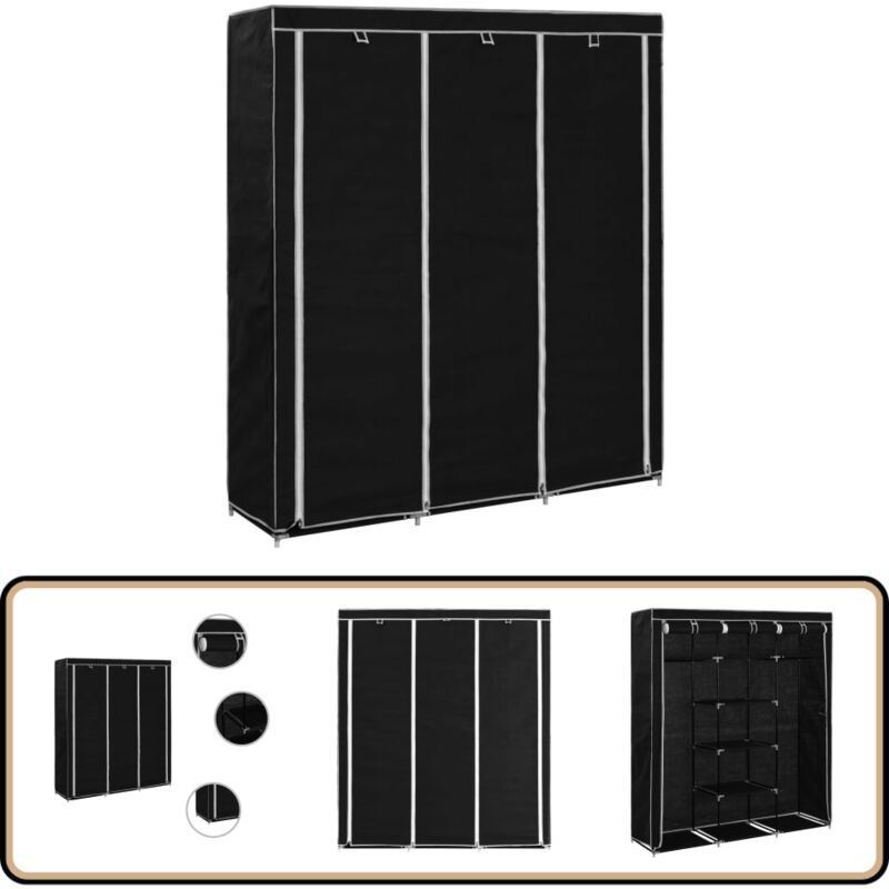 Vidaxl - Armoire avec compartiments et barres Noir 150x45x175 cm Tissu - Garde Robe - Placard Pliant - Meuble Rangement - Armoire Textile - Armoire