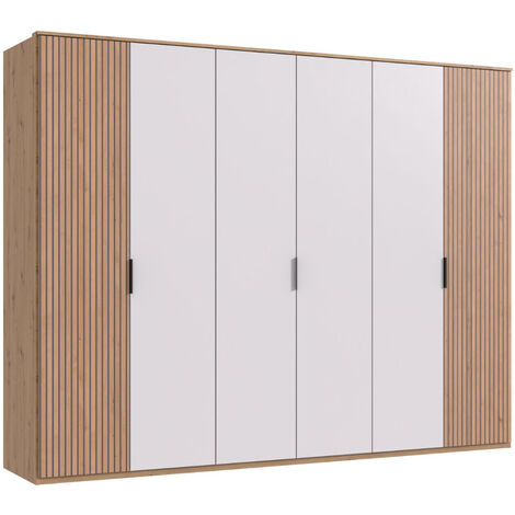 Armoire avec corniche, placard coloris blanc, imitation chêne Artisan - Longueur 270 x Hauteur 210 x Profondeur 58 cm