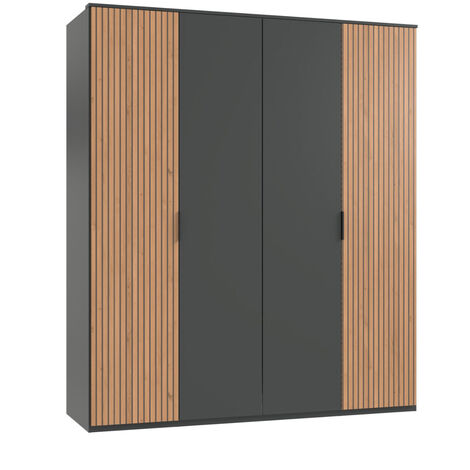 Armoire avec corniche, placard coloris graphite, imitation chêne Artisan - Longueur 180 x Hauteur 210 x Profondeur 58 cm