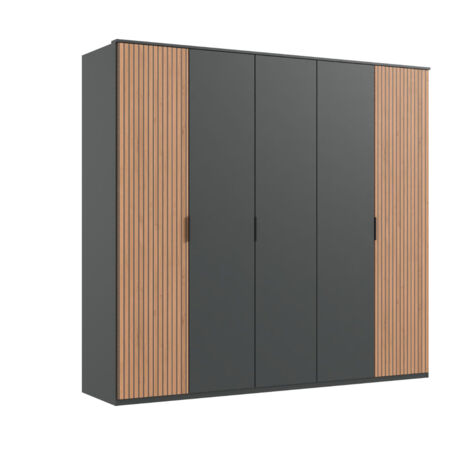 Armoire avec corniche, placard coloris graphite, imitation chêne Artisan - Longueur 225 x Hauteur 210 x Profondeur 58 cm