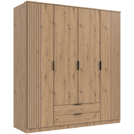 Armoire avec corniche, placard coloris rechampis imitation chêne artisan - Longueur 180 x Hauteur 199 x Profondeur 58 cm