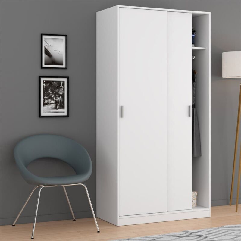 Petite armoire avec 2 portes coulissantes 100 cm (largeur) x 200 cm (hauteur) x 50 cm (profondeur) - Blanc
