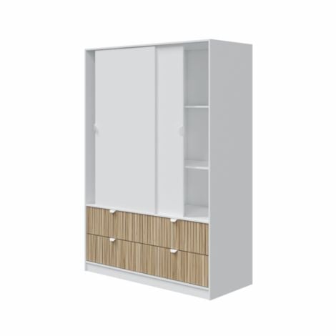 ABITARE Armoire avec deux portes coulissantes et quatre tiroirs en blanc artik et naturel 140x200 cm - Edera