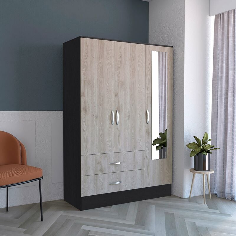Tuhome Concept - Armoire avec miroir Bolton, 180.5 cm al x 119.8 cm an x 49.27 cm p , Blanc / Noir