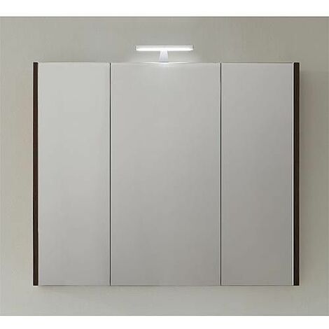 Armoire avec miroir-eclairage meleze marron - 3 portes 950x750x188mm