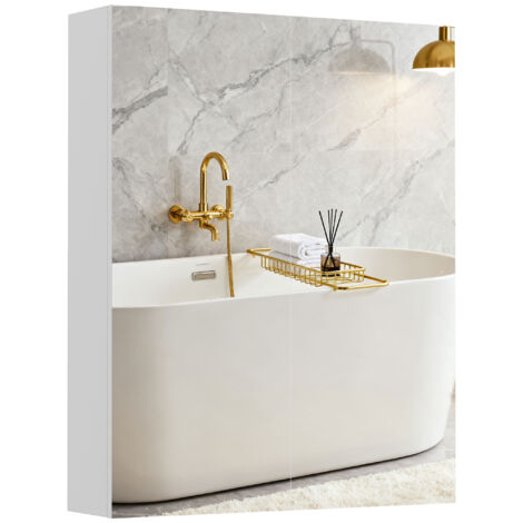 Armoire avec Miroir en Bois Rangement Salle de Bain Fermeture Porte Tampon MDF
