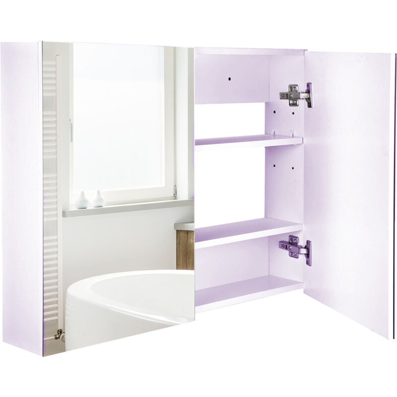 Homcom - Armoire miroir de salle de bain armoire murale double portes et étagères dim. 80L x 15l x 60H cm mdf blanc