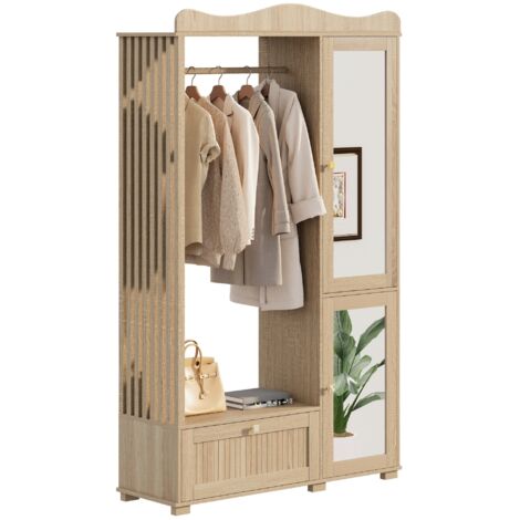 Armoire avec miroir & penderie ouverte – Garde-robe compacte, rangement pratique avec tiroir & 2 portes, idéal pour chambre & couloir