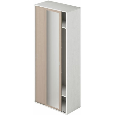 Armoire avec miroir, portes coulissantes et penderie couleur Olmo structure Blanc 212x90x43cm