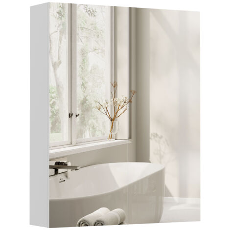 Armoire avec Miroir  Rangement Salle de Bain Fermeture Porte Tampon MDF