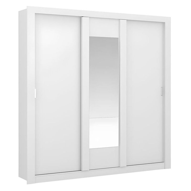Vente-unique - Armoire avec miroir roxane - 3 portes coulissantes - l. 220 cm - Blanc