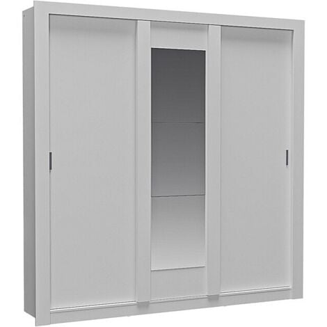 Armoire avec miroir ROXANE - 3 portes coulissantes - L. 220 cm - Blanc