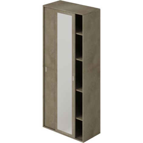 Armoire avec miroirs coulissants et étagères couleur Argile H212x90x43cm