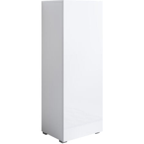 Armoire avec pieds 2 cm  1 porte  Meuble de Rangement avec pieds  40 x 128 x 29cm  3 compartiments  Modèle Luke V1  Blanc Finition brillante