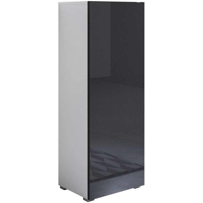 Lettiemobili - Armoire avec pieds 2 cm 1 porte Meuble de Rangement avec pieds 40 x 128 x 29cm 3 compartiments Modèle Luke V1 Blanc et Noir Finition