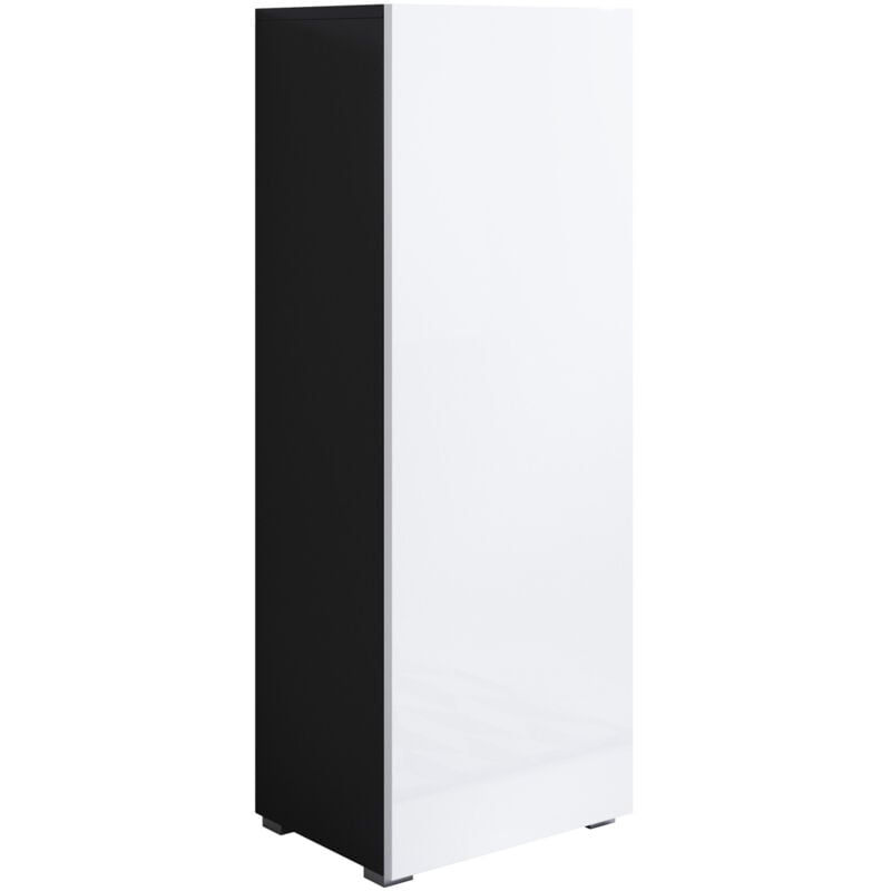 Lettiemobili - Armoire avec pieds 2 cm 1 porte Meuble de Rangement avec pieds 40 x 128 x 29cm 3 compartiments Modèle Luke V1 Noir et Blanc Finition
