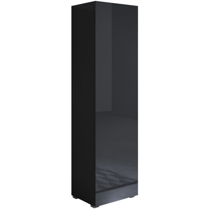 Armoire avec pieds 2 cm 1 porte Meuble de Rangement avec pieds 40 x 167 x 29cm 4 compartiments Modèle Luke V4 Noir Finition brillante