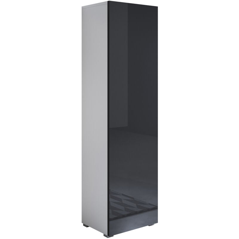 Armoire avec pieds 2 cm 1 porte Meuble de Rangement avec pieds 40 x 167 x 29cm 4 compartiments Modèle Luke V4 Blanc et Noir Finition brillante