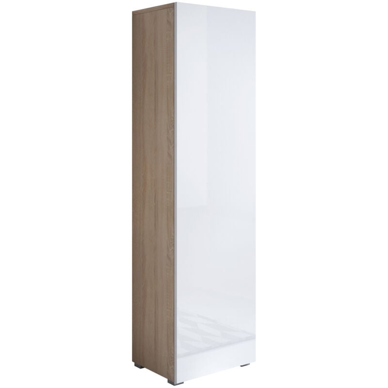 Armoire avec pieds 2 cm 1 porte Meuble de Rangement avec pieds 40 x 167 x 29cm 4 compartiments Modèle Luke V4 Sonoma mat et Blanc Finition brillante
